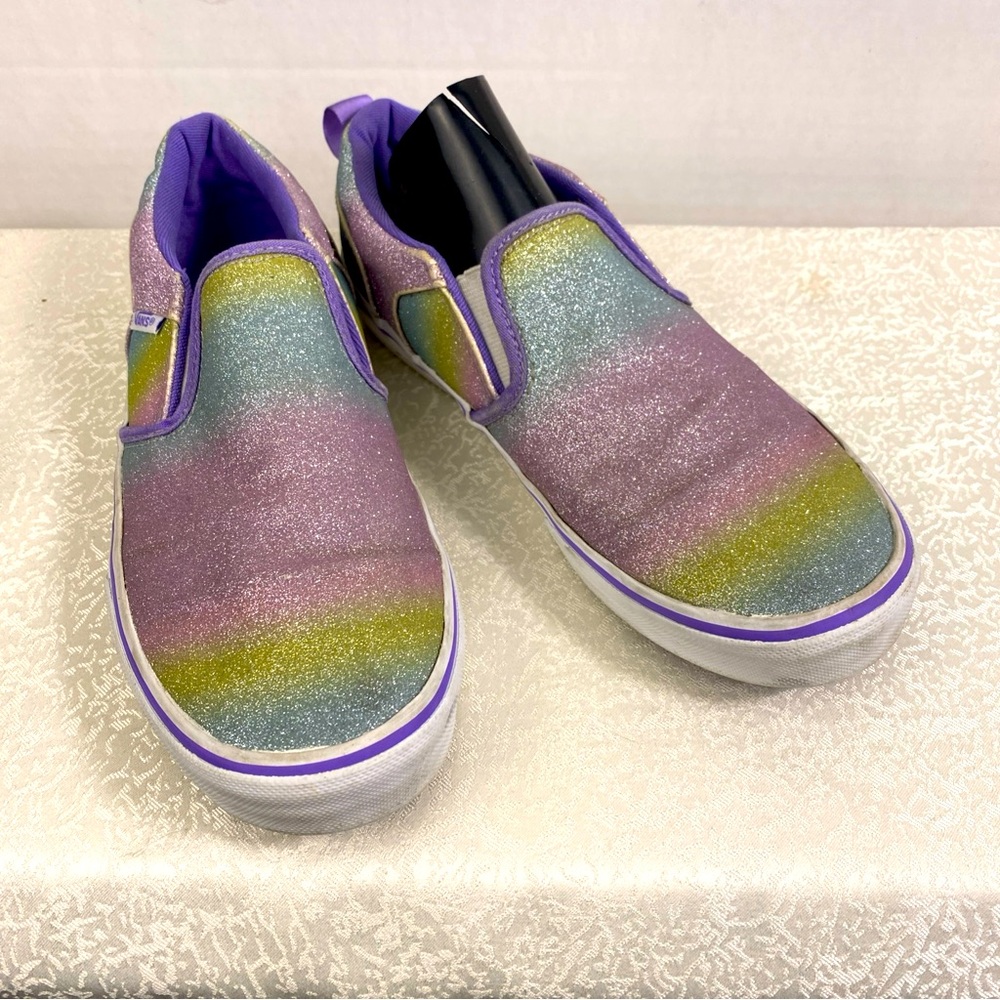 Vans Youth Size 5 Sneakers Rainbow Glitter Slip On
